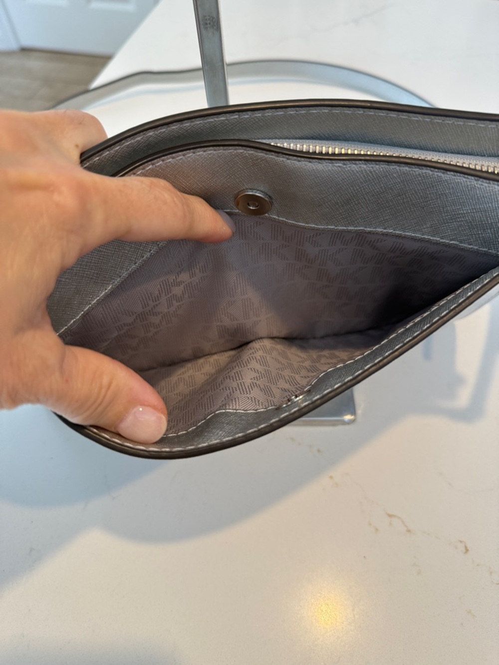 Michael Kors Metallic Silver Saffiano Crossbody Bag - Picture 8 of 11